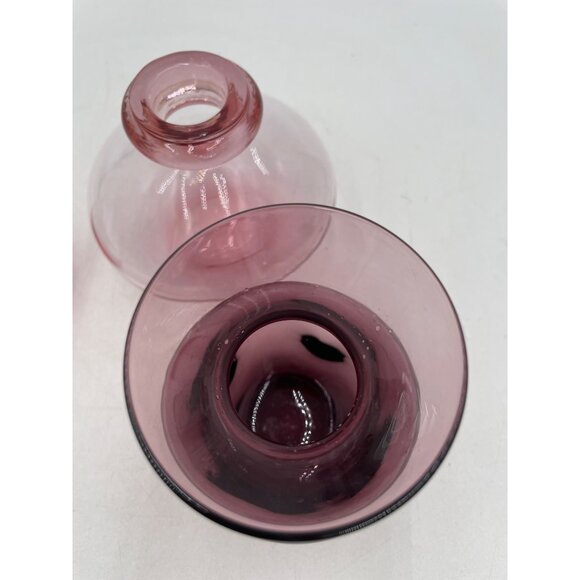 Vintage Pink Glass Decanter Set Stoppers & Vase Art Glass - Picture 8 of 14